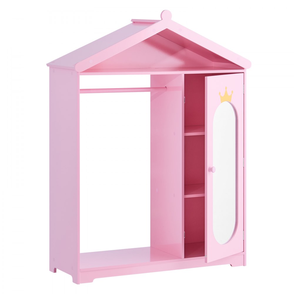 VEVOR Kids Dress Up Storage, with Mirror, Dress Up Closet, Kids Armoire Wardrobe Closet for Little Girls, Toddler Costume Organizer, Pretend Princess Storage Dresser, for Bedroom, Girls Room, Pink