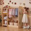 VEVOR Kids Dress Up Storage, with Mirror, Wooden Kids Dress Up Rack, Toddler Wardrobe Closet for Little Girls, Storage Armoire, Costume Organizer, Children Playroom Furniture, for Bedroom, Natural