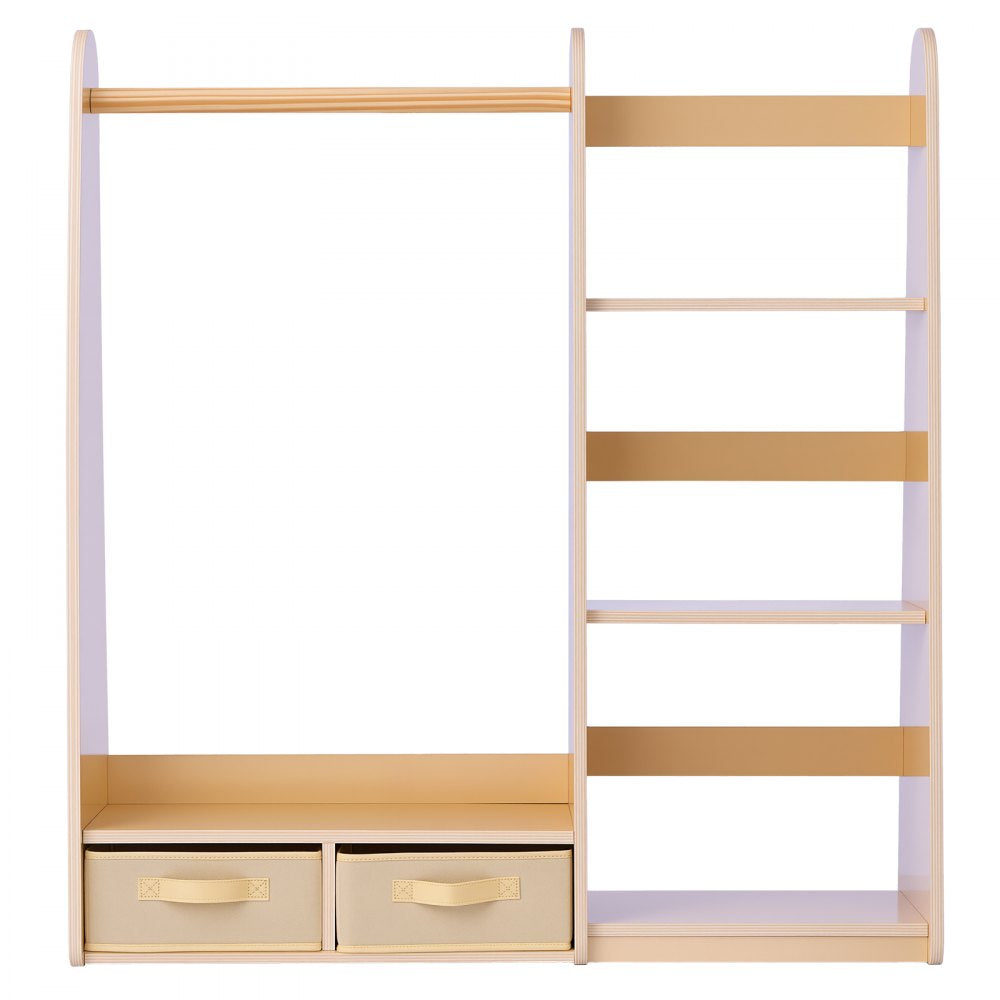 VEVOR Kids Dress Up Storage, with Mirror, Dress Up Closet, Toddler Wardrobe Closet for Little Girls, Armoire with Shelves & Bottom Tray, Costume Organizer, Toddler Room Furniture, for Bedroom, Natural