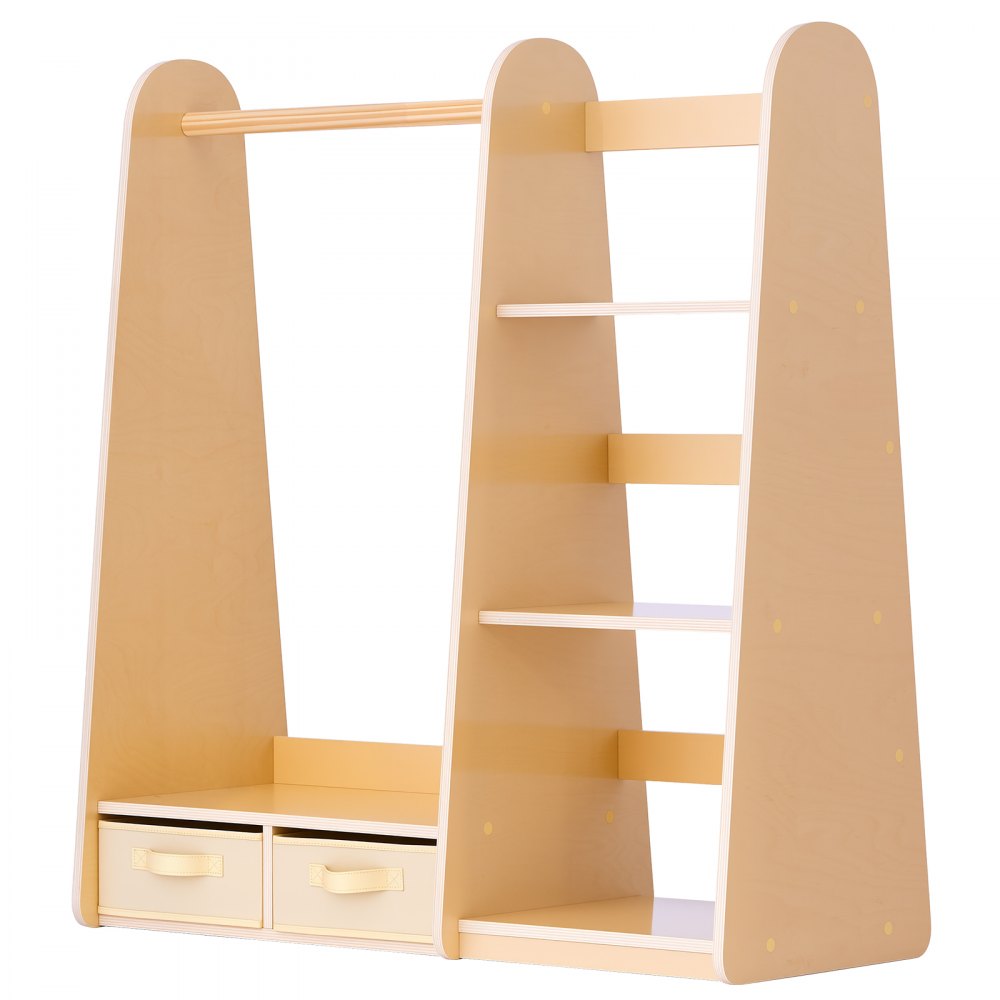 VEVOR Kids Dress Up Storage, with Mirror, Dress Up Closet, Toddler Wardrobe Closet for Little Girls, Armoire with Shelves & Bottom Tray, Costume Organizer, Toddler Room Furniture, for Bedroom, Natural