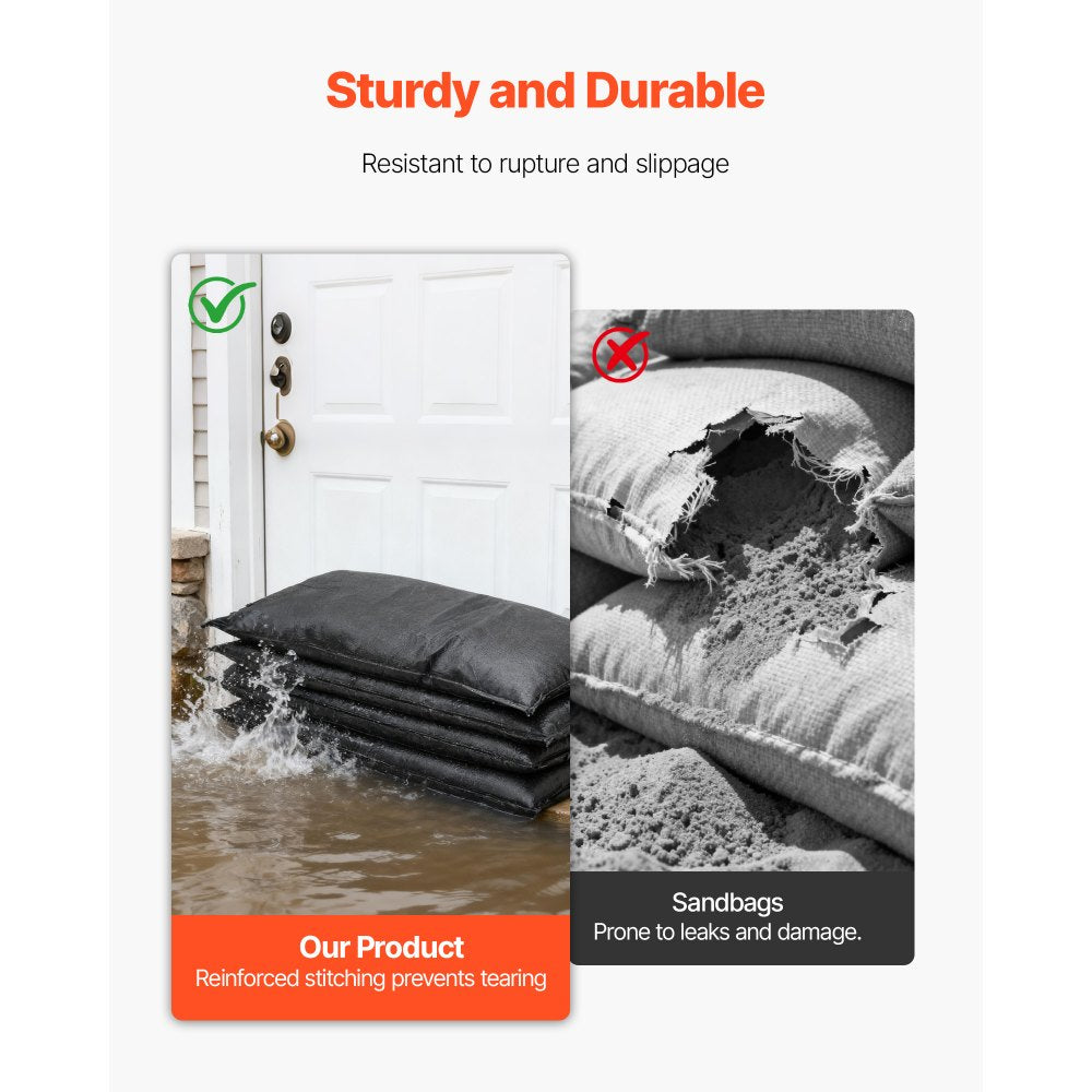VEVOR Flood Barrier, 6 Pack, 2.7 x 1.4 ft Flood Bags Activated by Water, Reusable Water Absorbent Barrier, Sandless Sandbags Blockage, Flooding Prevention Bags for Home, Doorways, Basement, Garage