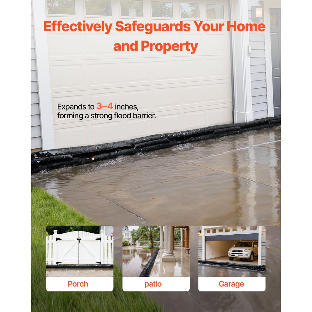VEVOR Flood Barrier, 8 Pack, 1.6 x 1.4 ft Flood Bags Activated by Water, Reusable Water Absorbent Barrier, Sandless Sandbags Blockage, Flooding Prevention Bags for Home, Doorway, Basement, Garage