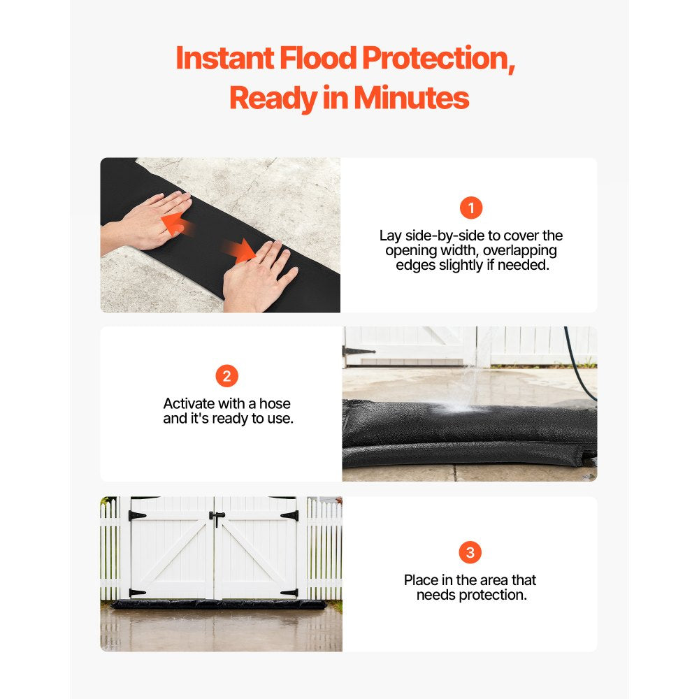 VEVOR Flood Barrier, 4 Pack, 5 x 0.7 ft Flood Bags Activated by Water, Reusable Water Absorbent Barrier, Sandless Sandbags Blockage, Flooding Prevention Bags for Home, Doorway, Basement, Garage