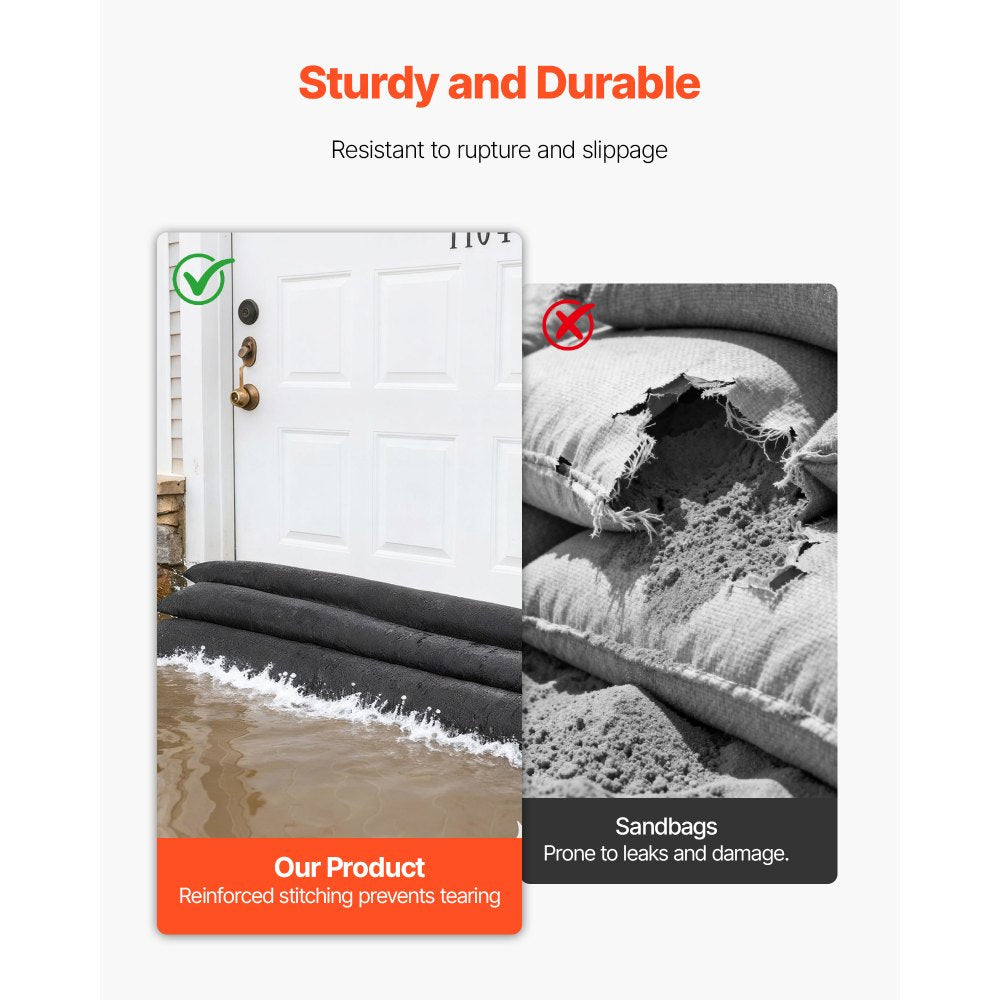 VEVOR Flood Barrier, 4 Pack, 5 x 0.7 ft Flood Bags Activated by Water, Reusable Water Absorbent Barrier, Sandless Sandbags Blockage, Flooding Prevention Bags for Home, Doorway, Basement, Garage
