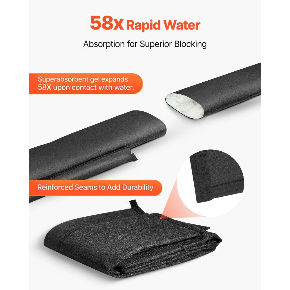 VEVOR Flood Barrier, 10 Pack, 5 x 0.7 ft Flood Bags with Bucket, Reusable Water Absorbent Barrier Activated by Water, Sandless Sandbags Blockage, Flooding Prevention Bags for Basement, Garage, Doorway