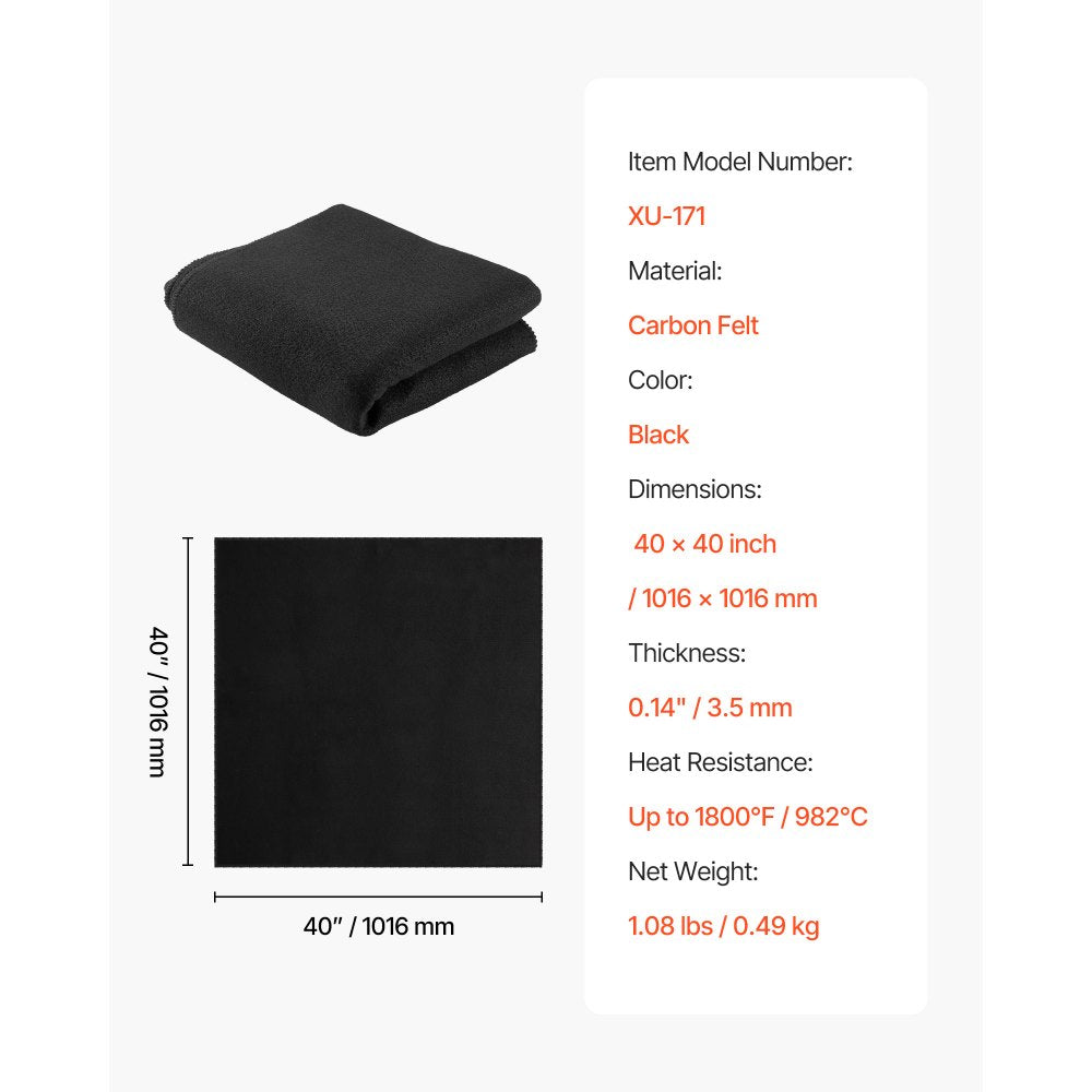 VEVOR Carbon Felt Welding Blanket, 40" x 40" Flame Retardant Welding Blanket, Up to 1800°F Heat Resistant Safety Protection Blanket, 3.5mm Thickened Carbon Fiber Fireproof Insulation Mat Pad