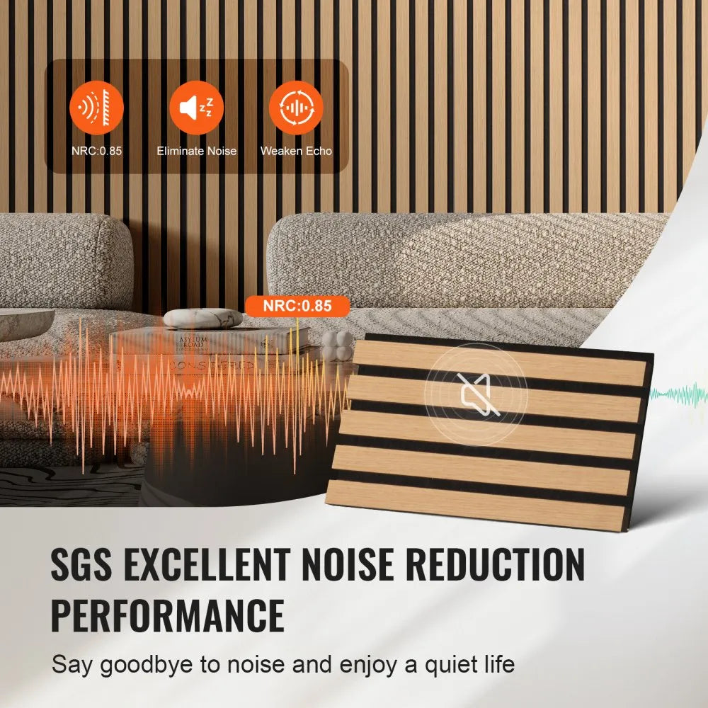 VEVOR Wood Slat Acoustic Panels, 7.9 x 94.5 inch, MDF Accent Wooden Wall Panels for Modern Interior Wall Decor, Faux Wood Wall Board Panels for Noise Reduction, Light Oak