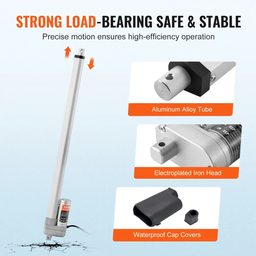 VEVOR Linear Actuator 12V, 20 Inch Waterproof IP65 Linear Actuator, 660lbs/3000N 0.19"/s Linear Motion Actuator with Mounting Bracket for Outdoor Use
