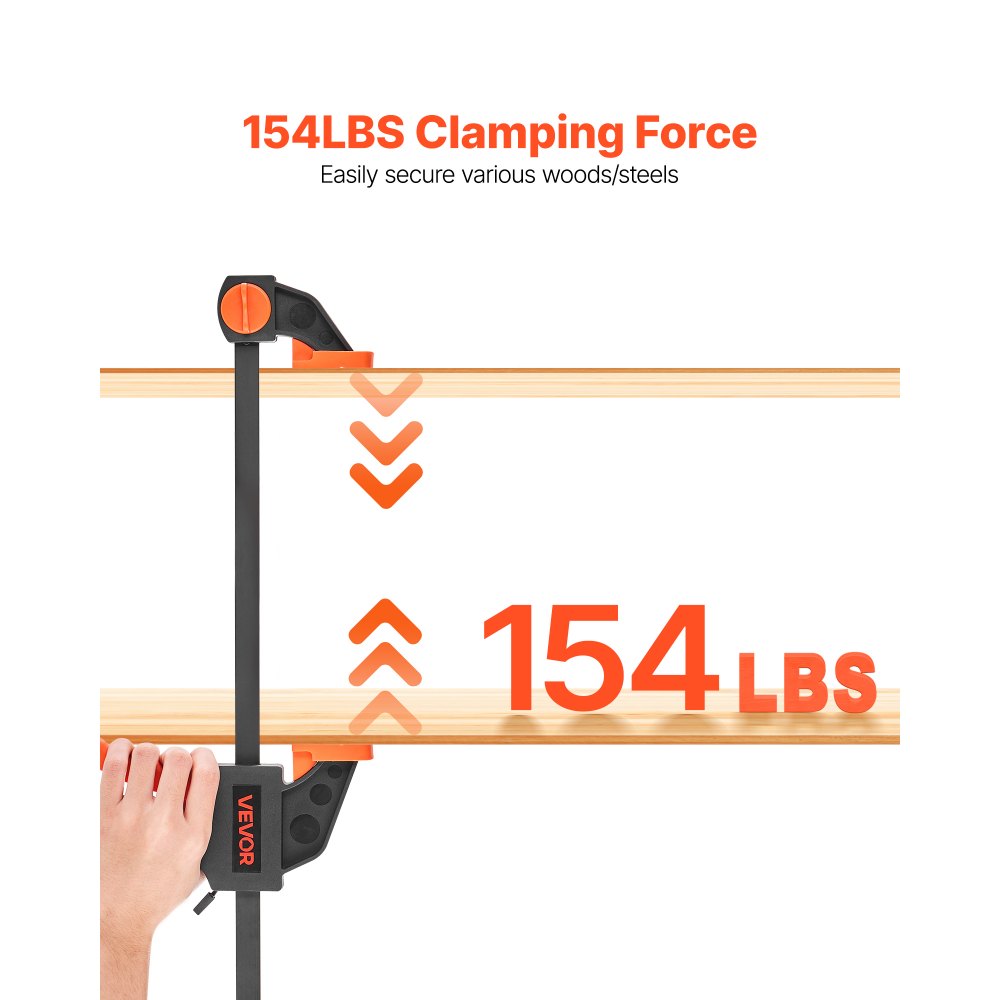 VEVOR Bar Clamps for Woodworking, 2-Pack 12 inch and 2-Pack 6 inch, One-Handed Clamp/Spreader, Quick-Grip F-Clamp with 154 lbs Load Limit, Premium Plastic and Steel, for Woodworking Metal working