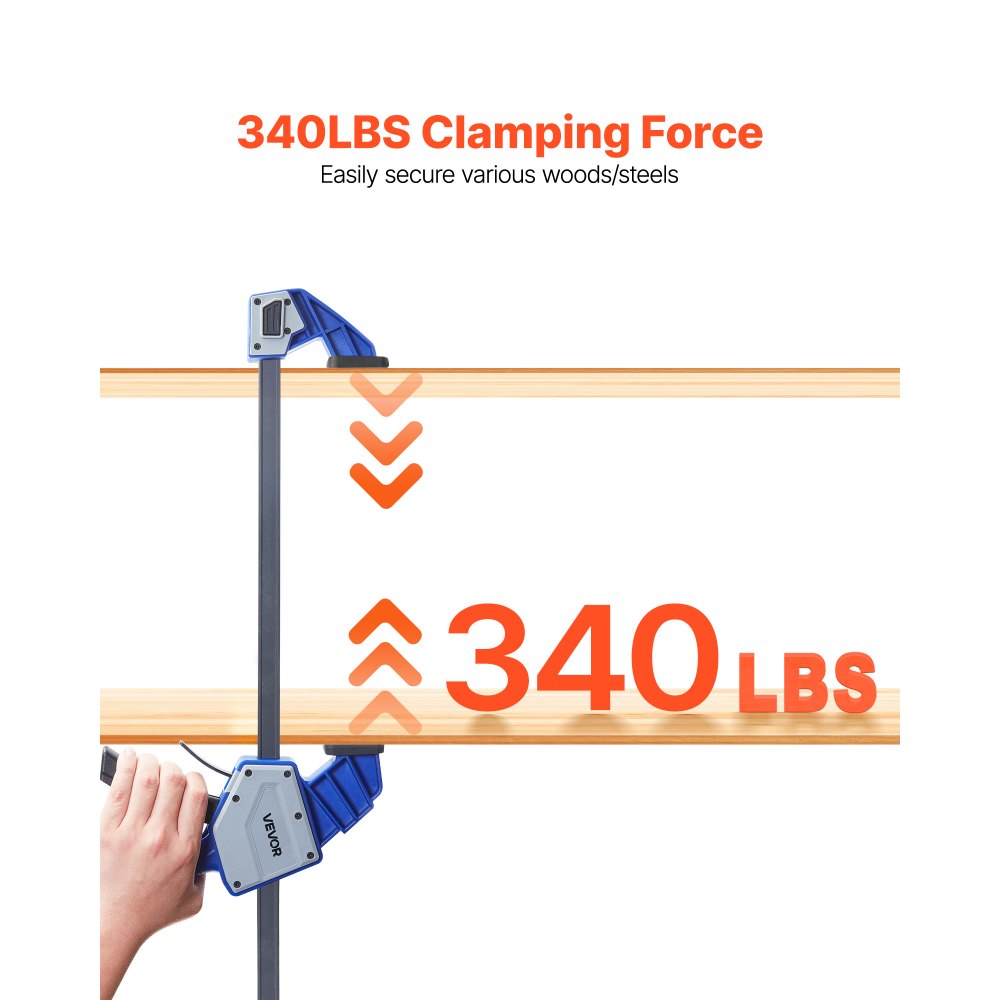 VEVOR Bar Clamps for Woodworking, 2-Pack 24 inch One-Handed Clamp/Spreader, Quick-Grip F-Clamp with 340 lbs Load Limit, Premium Plastic and Carbon Steel, for Woodworking Metal working, Blue + Black