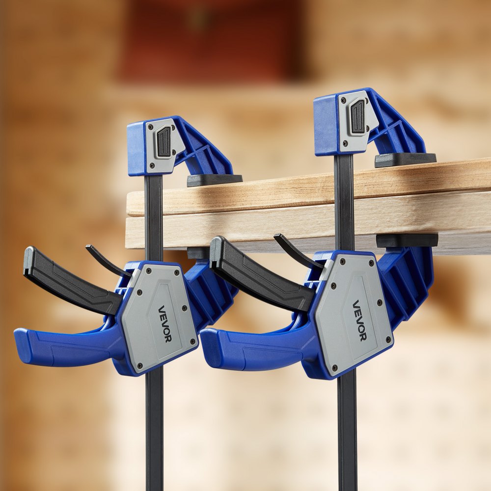 VEVOR Bar Clamps for Woodworking, 2-Pack 24 inch One-Handed Clamp/Spreader, Quick-Grip F-Clamp with 340 lbs Load Limit, Premium Plastic and Carbon Steel, for Woodworking Metal working, Blue + Black
