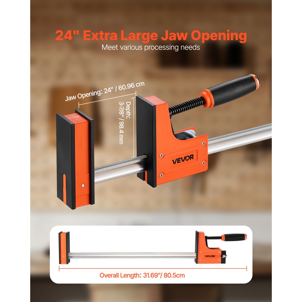 VEVOR Bar Clamps for Woodworking, 2-Pack 24 inch Parallel Clamp Set, F-Clamp with 1500 lbs Load Limit, Even Pressure, High-strength Plastic and Carbon Steel, for Woodworking Metal Working, Orange