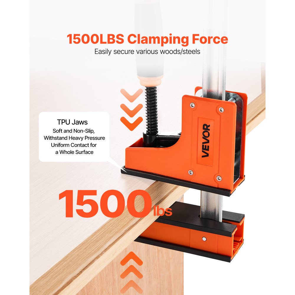 VEVOR Bar Clamps for Woodworking, 2-Pack 24 inch Parallel Clamp Set, F-Clamp with 1500 lbs Load Limit, Even Pressure, High-strength Plastic and Carbon Steel, for Woodworking Metal Working, Orange