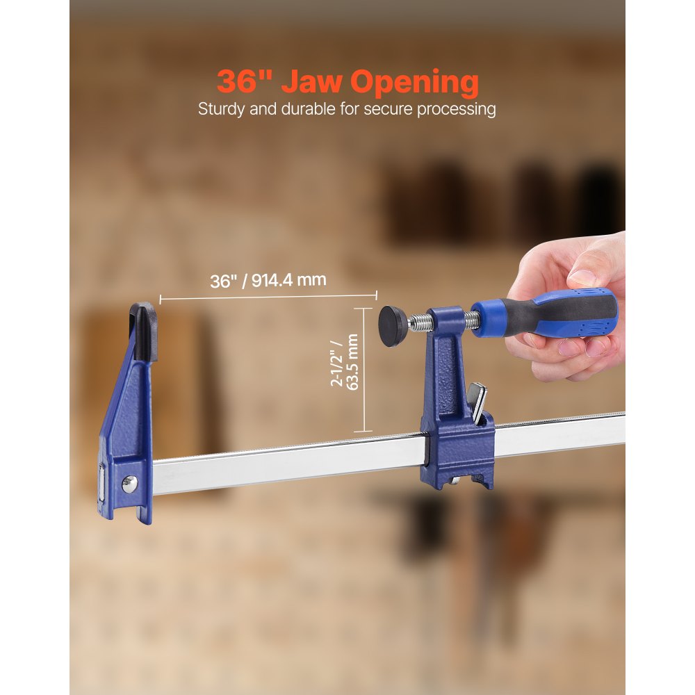 VEVOR Bar Clamps for Woodworking, 2-Pack 36 inch Opening, Lockable F-Clamp with 600 lbs Load Limit, 2-1/2 inch Depth, Cast Iron and Carbon Steel, Easy to Use, Wood Clamps for Woodworking Metal Working