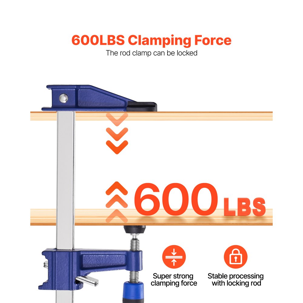 VEVOR Bar Clamps for Woodworking, 2-Pack 36 inch Opening, Lockable F-Clamp with 600 lbs Load Limit, 2-1/2 inch Depth, Cast Iron and Carbon Steel, Easy to Use, Wood Clamps for Woodworking Metal Working
