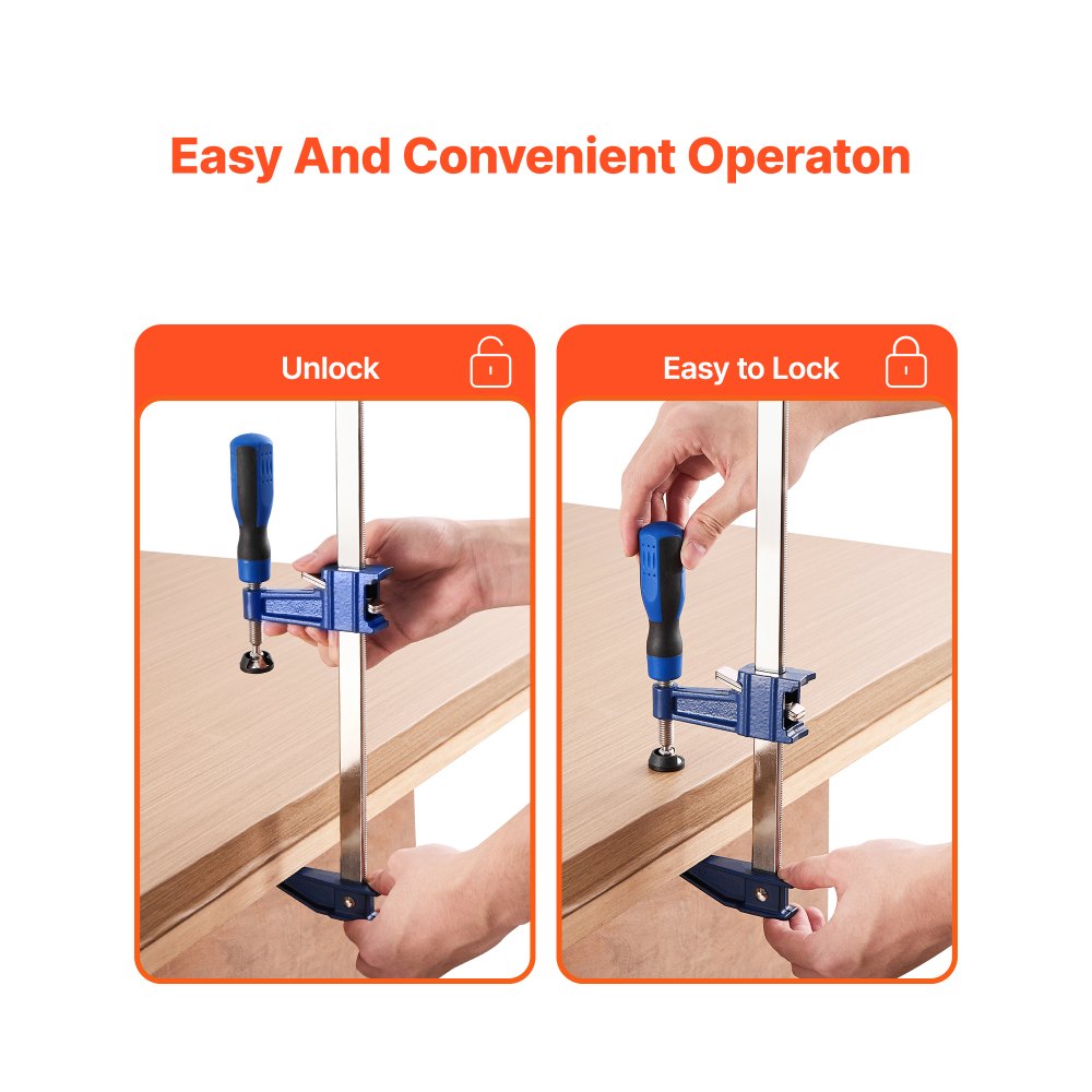 VEVOR Bar Clamps for Woodworking, 2-Pack 36 inch Opening, Lockable F-Clamp with 600 lbs Load Limit, 2-1/2 inch Depth, Cast Iron and Carbon Steel, Easy to Use, Wood Clamps for Woodworking Metal Working