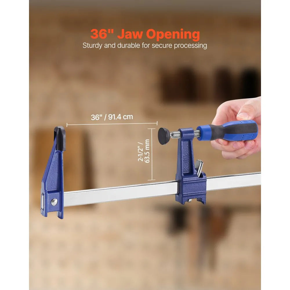 VEVOR Bar Clamps for Woodworking, 4-Pack 36 inch Opening, Lockable F-Clamp with 600 lbs Load Limit, 2-1/2 inch Depth, Cast Iron and Carbon Steel, Easy to Use, Wood Clamps for Woodworking Metal Working