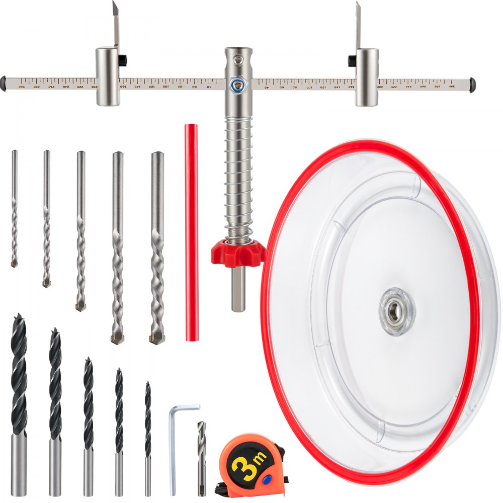 VEVOR Adjustable Hole Saw Cutter Kit, 1-5/8" to 8" (40-200 mm), Two Replaceable Pilot Drill Bits, Twin Blade Recessed Hole Saw with PC Dust Shield, for Recessed Lights, Ceiling Speakers, Vent Holes