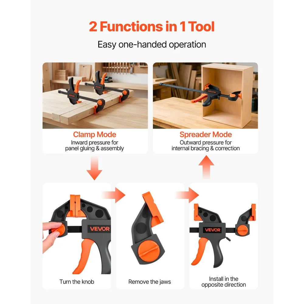 VEVOR Bar Clamps for Woodworking, 8-Pack, 6" and 12", with Spring Clamps, One-Handed Clamp/Spreader, 154 lbs Load Limit, Quick Release, Self-Locking Design, for Wood Working and Metal Working