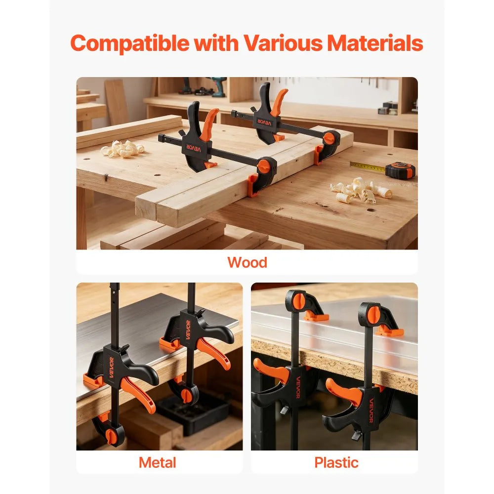 VEVOR Bar Clamps for Woodworking, 8-Pack, 6" and 12", with Spring Clamps, One-Handed Clamp/Spreader, 154 lbs Load Limit, Quick Release, Self-Locking Design, for Wood Working and Metal Working