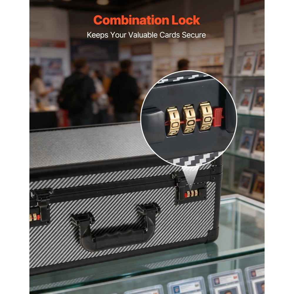 VEVOR Graded Card Case 4 Row 162 PSA Slab Storage Box with Combination Lock, Baseball Sports Trading Cards Holder Collector with 12 Dividers, Holds 130 SGC 115 BGS 585 Top Loaders & 999+ Loose Cards