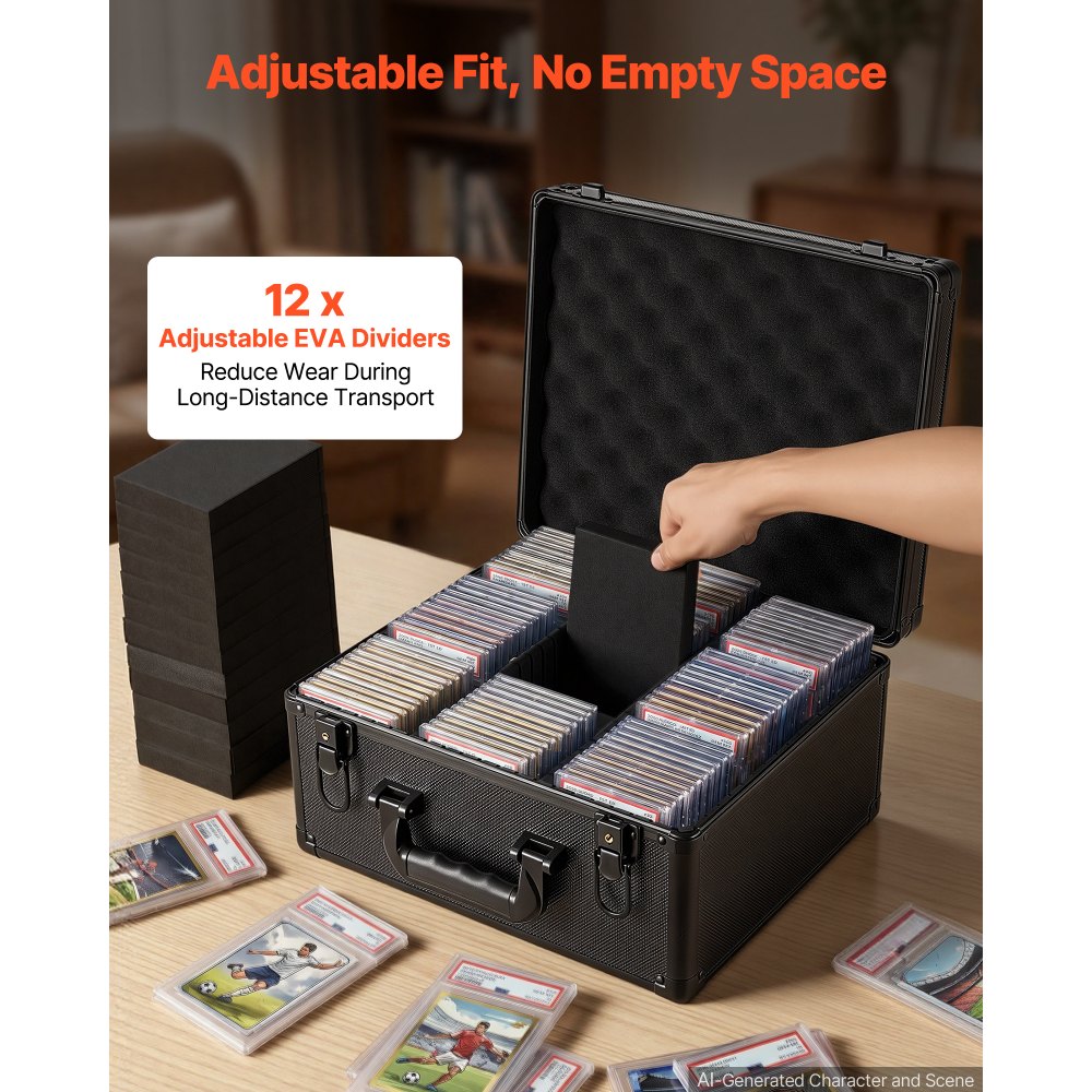 VEVOR Graded Card Case 3 Row 180 PSA Slab Storage Box with Secure Lock, Baseball Sports Trading Cards Holder Collector with 12 Dividers, Key, Holds 120 SGC 100 BGS 520 Top Loaders & 999+ Loose Cards