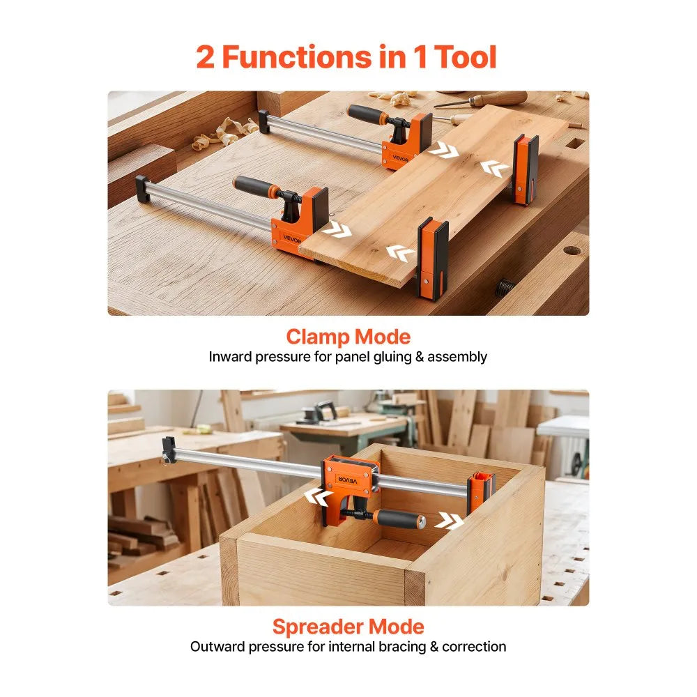 VEVOR Bar Clamps for Woodworking, 4-Pack, 24" Opening F Clamps, 1500 lbs Load Limit, Clamp/Spreader 2 Modes, Soft Rubber Pads, Ergonomic Handle, Carbon Steel Bar, for Wood Working and Metal Working