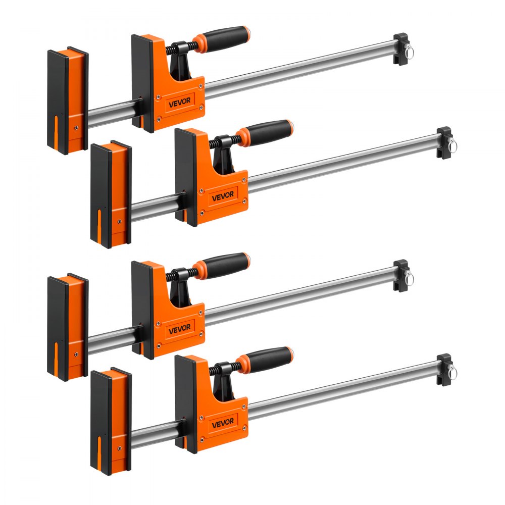VEVOR Bar Clamps for Woodworking, 4-Pack, 24" Opening F Clamps, 1500 lbs Load Limit, Clamp/Spreader 2 Modes, Soft Rubber Pads, Ergonomic Handle, Carbon Steel Bar, for Wood Working and Metal Working