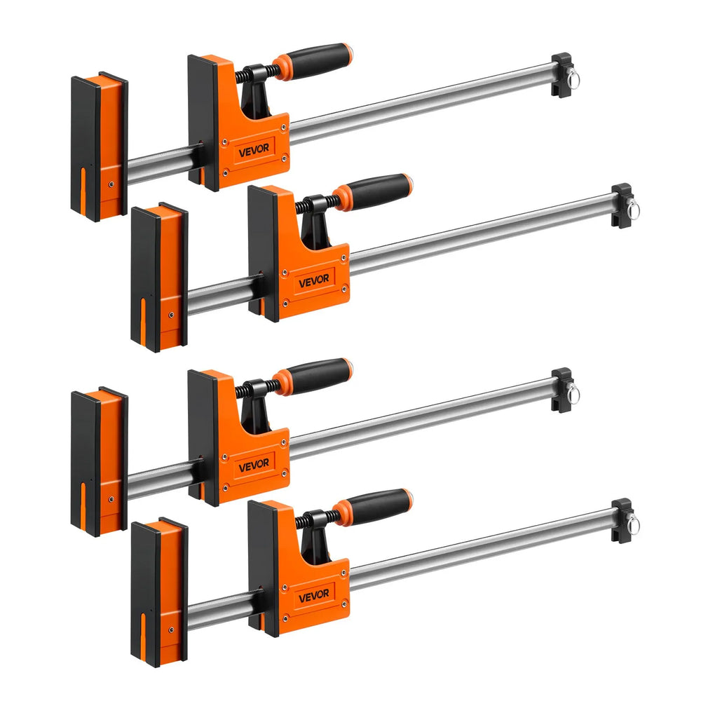 VEVOR Bar Clamps for Woodworking, 4-Pack, 24" Opening F Clamps, 1500 lbs Load Limit, Clamp/Spreader 2 Modes, Soft Rubber Pads, Ergonomic Handle, Carbon Steel Bar, for Wood Working and Metal Working