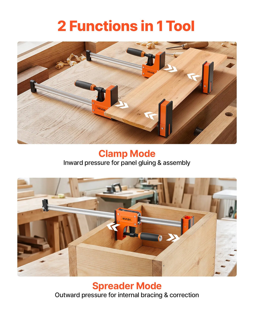 VEVOR Bar Clamps for Woodworking, 4-Pack, 24" and 31" F Clamps, 1100 lbs Load Limit, Clamp/Spreader 2 Modes, Soft Rubber Pads, Ergonomic Handle, Carbon Steel Bar, for Wood Working and Metal Working