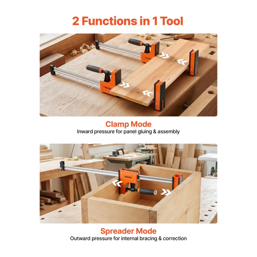 VEVOR Bar Clamps for Woodworking, 4-Pack, 36" Opening F Clamps, 1500 lbs Load Limit, Clamp/Spreader 2 Modes, Soft Rubber Pads, Ergonomic Handle, Carbon Steel Bar, for Wood Working and Metal Working
