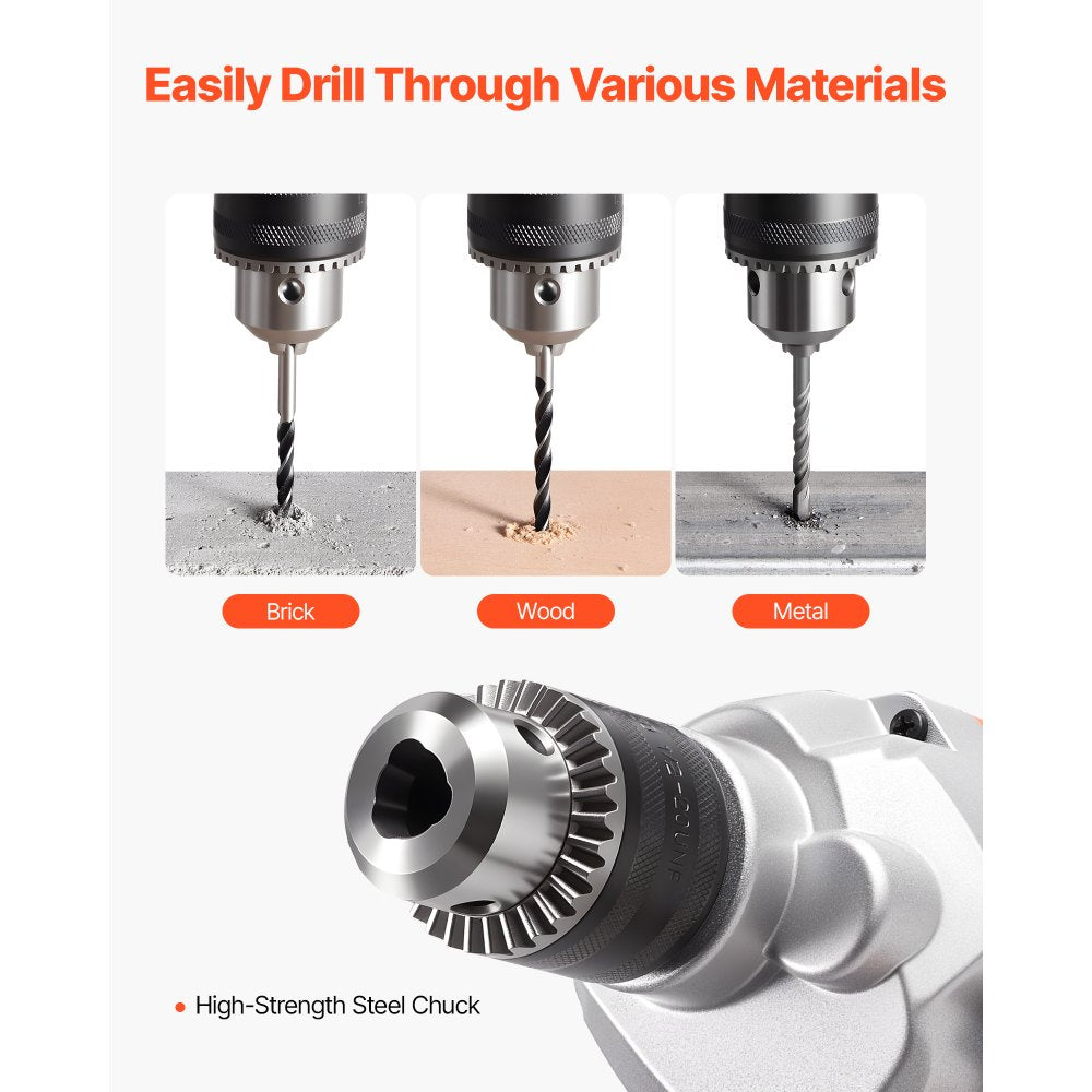 VEVOR Drill Mixer, 5/8 inch Corded Electric Drill Mixer Set, 0-850RPM 5.8A Mixing Drills, Mixing Drills Machine with D-Handle for Drilling & Blending, Handheld Cement Mixers for Fodder, Paint, Cement