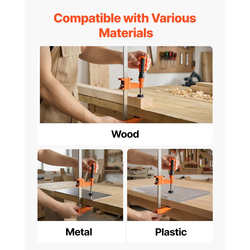 VEVOR Bar Clamps for Woodworking, 8-Pack, 24" Opening F Clamps, 600 lbs Load Limit, with Plastic Pad and Self-Locking Design, Premium Cast Iron and Carbon Steel, for Wood Working and Metal Working