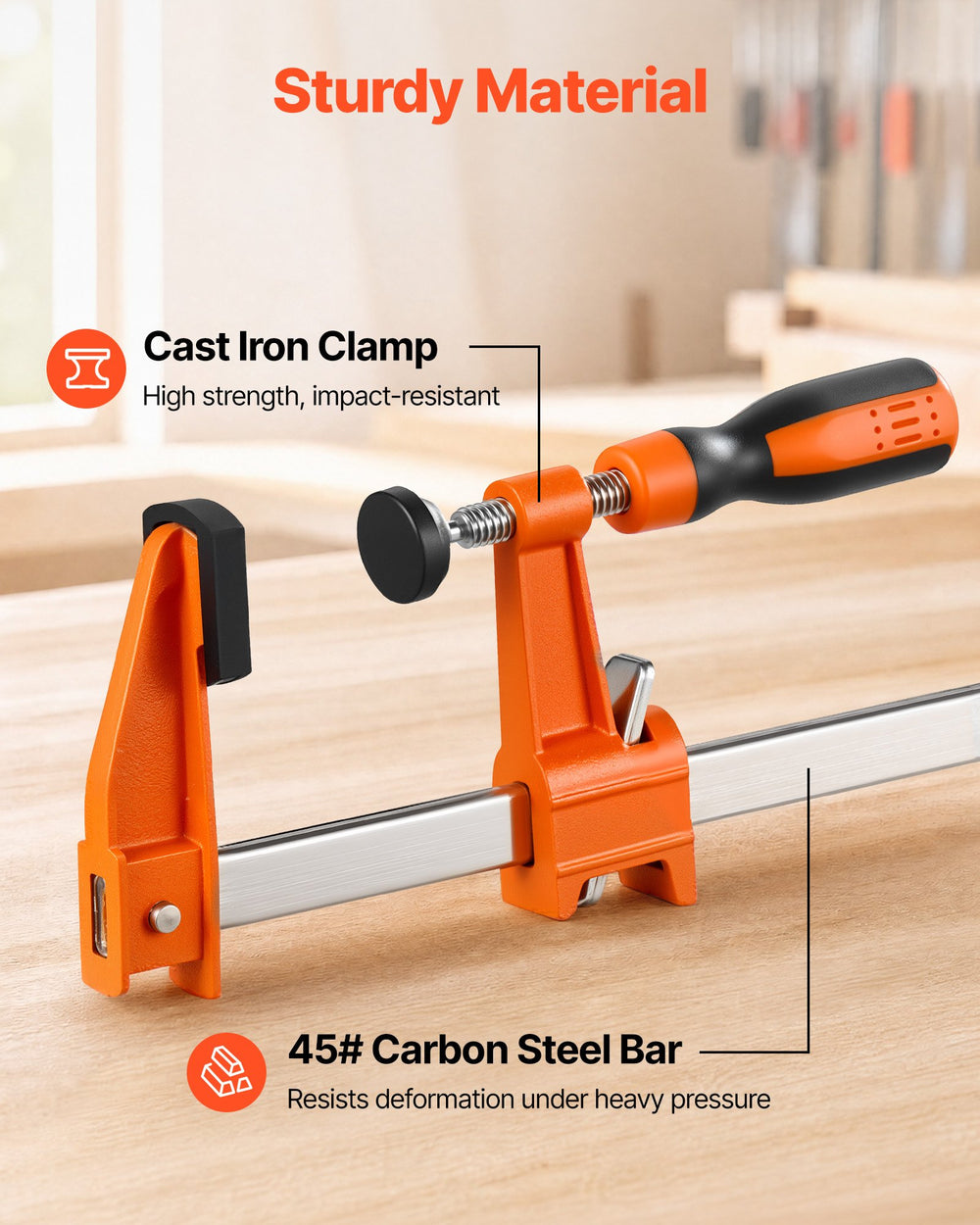 VEVOR Bar Clamps for Woodworking, 8-Pack, 24" Opening F Clamps, 600 lbs Load Limit, with Plastic Pad and Self-Locking Design, Premium Cast Iron and Carbon Steel, for Wood Working and Metal Working