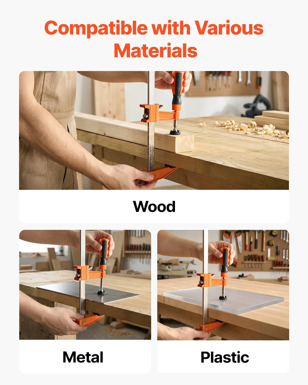 VEVOR Bar Clamps for Woodworking, 8-Pack, 36" Opening F Clamps, 600 lbs Load Limit, with Plastic Pad and Self-Locking Design, Premium Cast Iron and Carbon Steel, for Wood Working and Metal Working