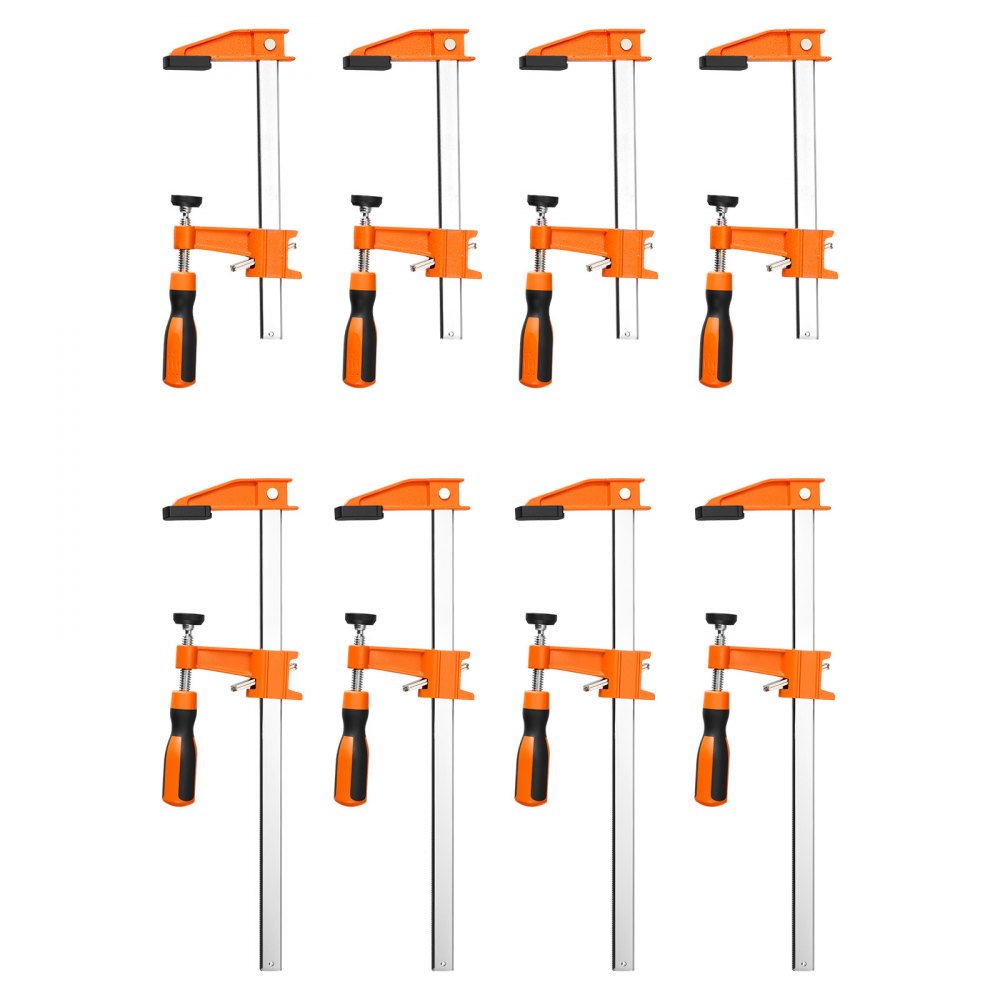 VEVOR Bar Clamps for Woodworking, 8-Pack, 6" and 12" F Clamps, 600 lbs Load Limit, with Plastic Pad and Self-Locking Design, Malleable Iron and Carbon Steel, for Wood Working and Metal Working