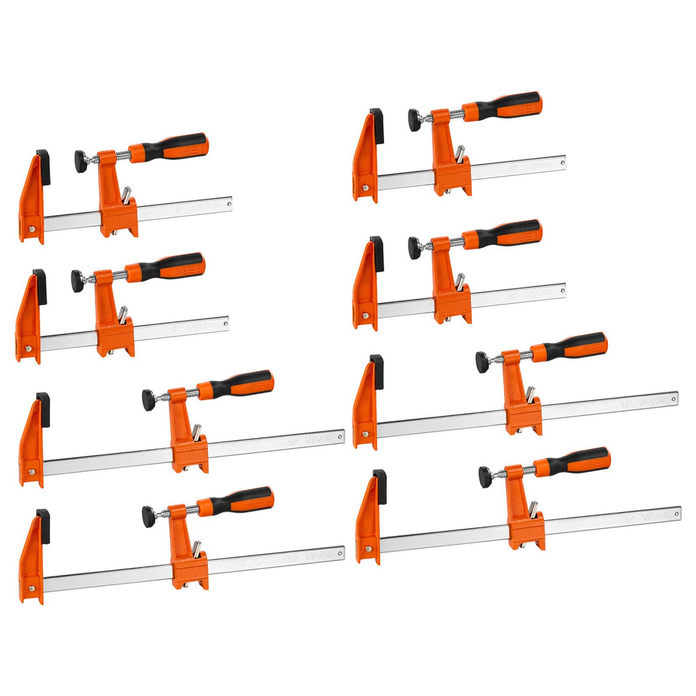 VEVOR Bar Clamps for Woodworking, 8-Pack, 6" and 12" F Clamps, 600 lbs Load Limit, with Plastic Pad and Self-Locking Design, Malleable Iron and Carbon Steel, for Wood Working and Metal Working