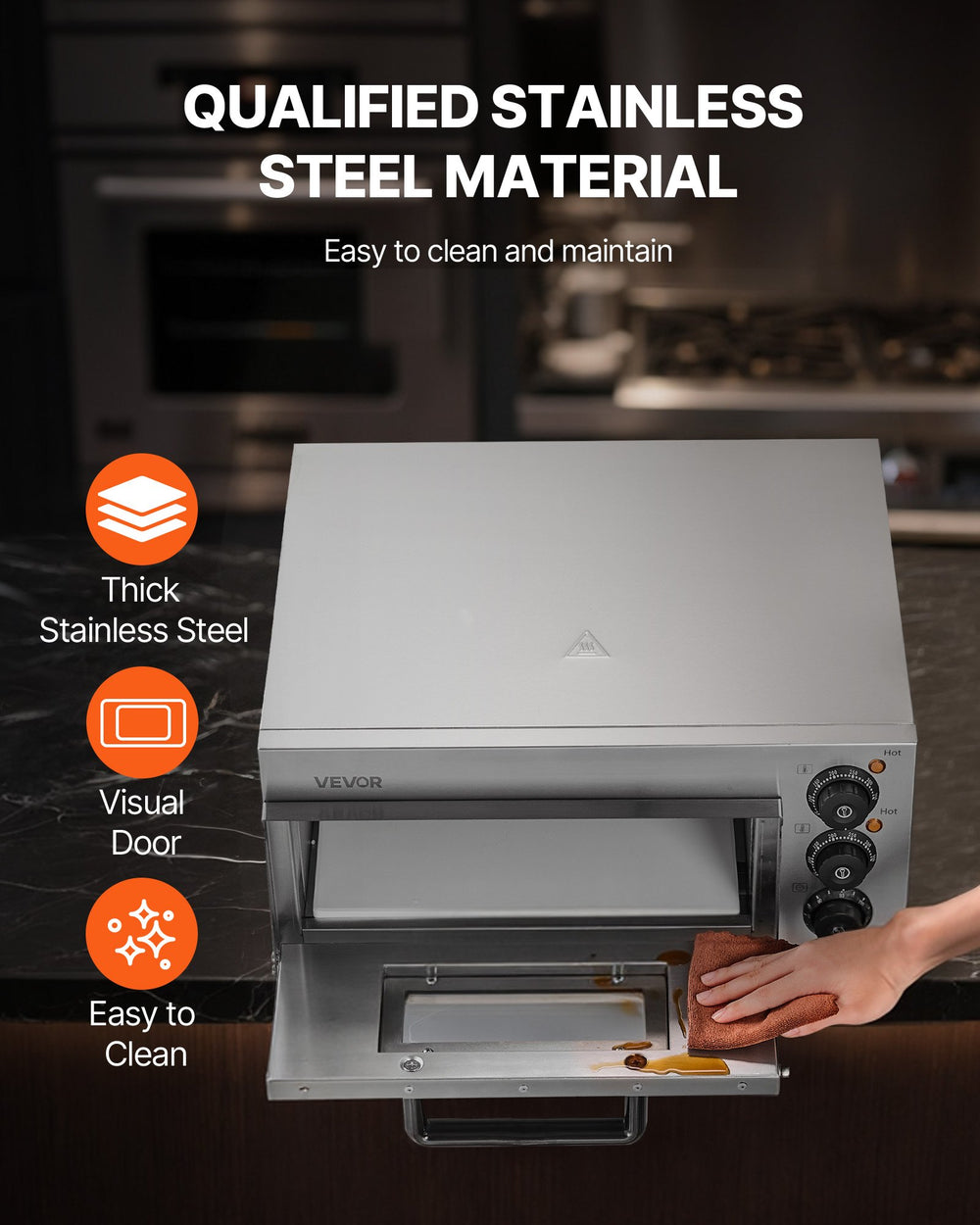 VEVOR Commercial Pizza Oven Countertop, 14-Inch Single Deck Layer, Stainless Steel Electric Pizza Oven with Stone and Handle, Multipurpose Indoor Pizza Maker for Restaurant Home Pretzels Baked