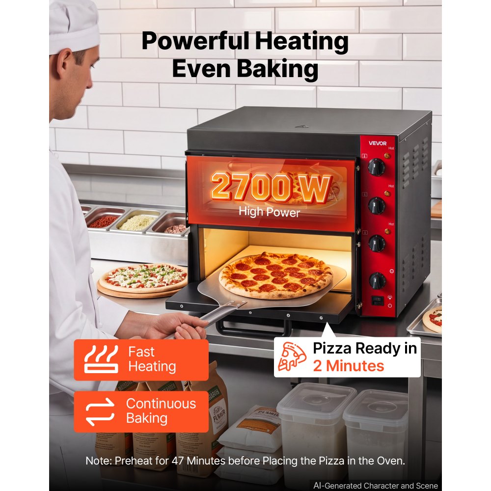 VEVOR Electric Pizza Oven, 2x16-Inch Double Deck Countertop Pizza Maker for Home Kitchen Restaurant, Heavy-Duty Iron Body, 662℉, Independent Temp & Time Control, 2700W Commercial Cooker, 2 Stones