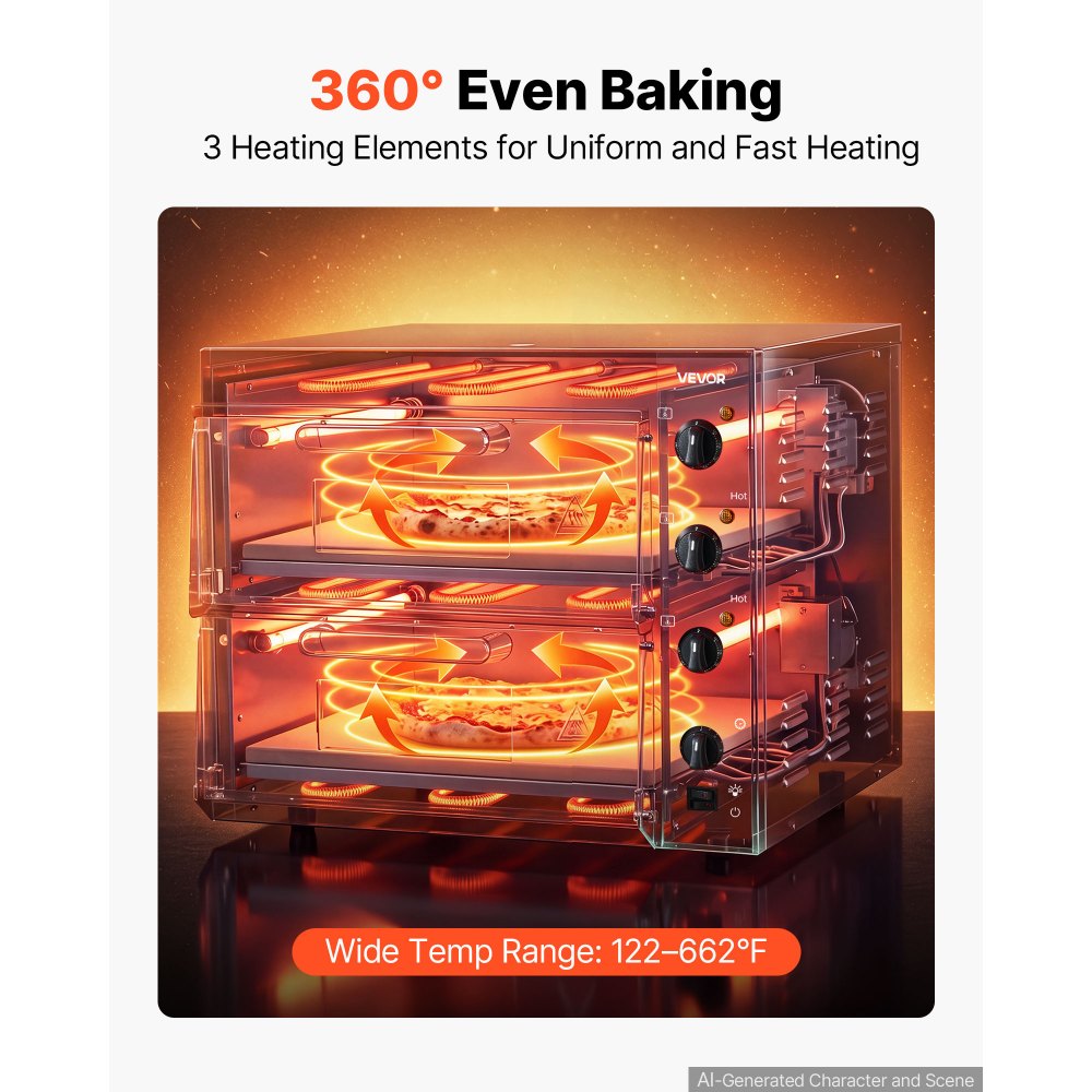 VEVOR Electric Pizza Oven, 2x16-Inch Double Deck Countertop Pizza Maker for Home Kitchen Restaurant, Heavy-Duty Iron Body, 662℉, Independent Temp & Time Control, 2700W Commercial Cooker, 2 Stones