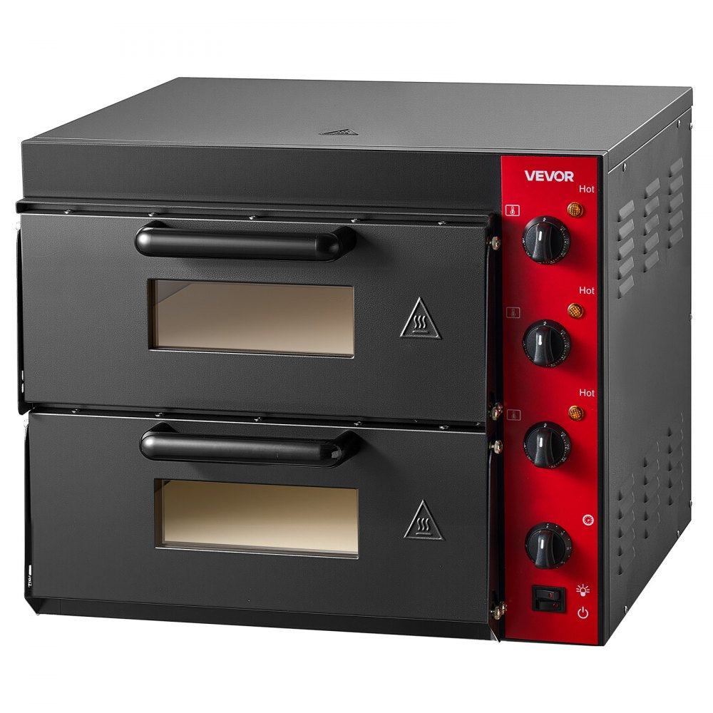 VEVOR Electric Pizza Oven, 2x16-Inch Double Deck Countertop Pizza Maker for Home Kitchen Restaurant, Heavy-Duty Iron Body, 662℉, Independent Temp & Time Control, 2700W Commercial Cooker, 2 Stones