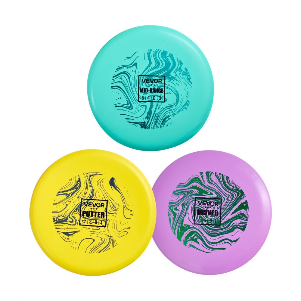 VEVOR Disc Golf Set, 3 Pack Disc Golf Starter Set, Beginners Flying Discs for Full-Body Strength Training, with Putter, Mid-Range, Driver for Outdoor Backyard, Lawn, Beach, and Park