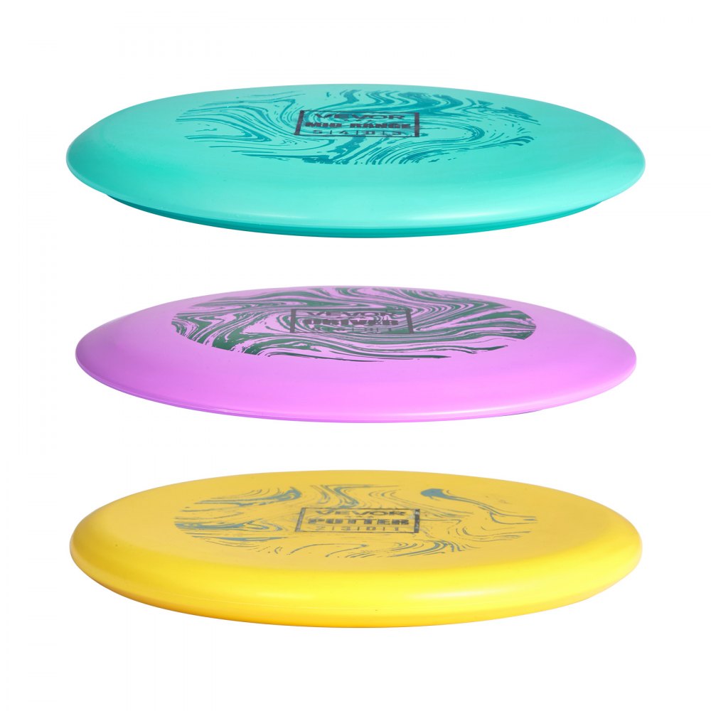 VEVOR Disc Golf Set, 3 Pack Disc Golf Starter Set, Beginners Flying Discs for Full-Body Strength Training, with Putter, Mid-Range, Driver for Outdoor Backyard, Lawn, Beach, and Park