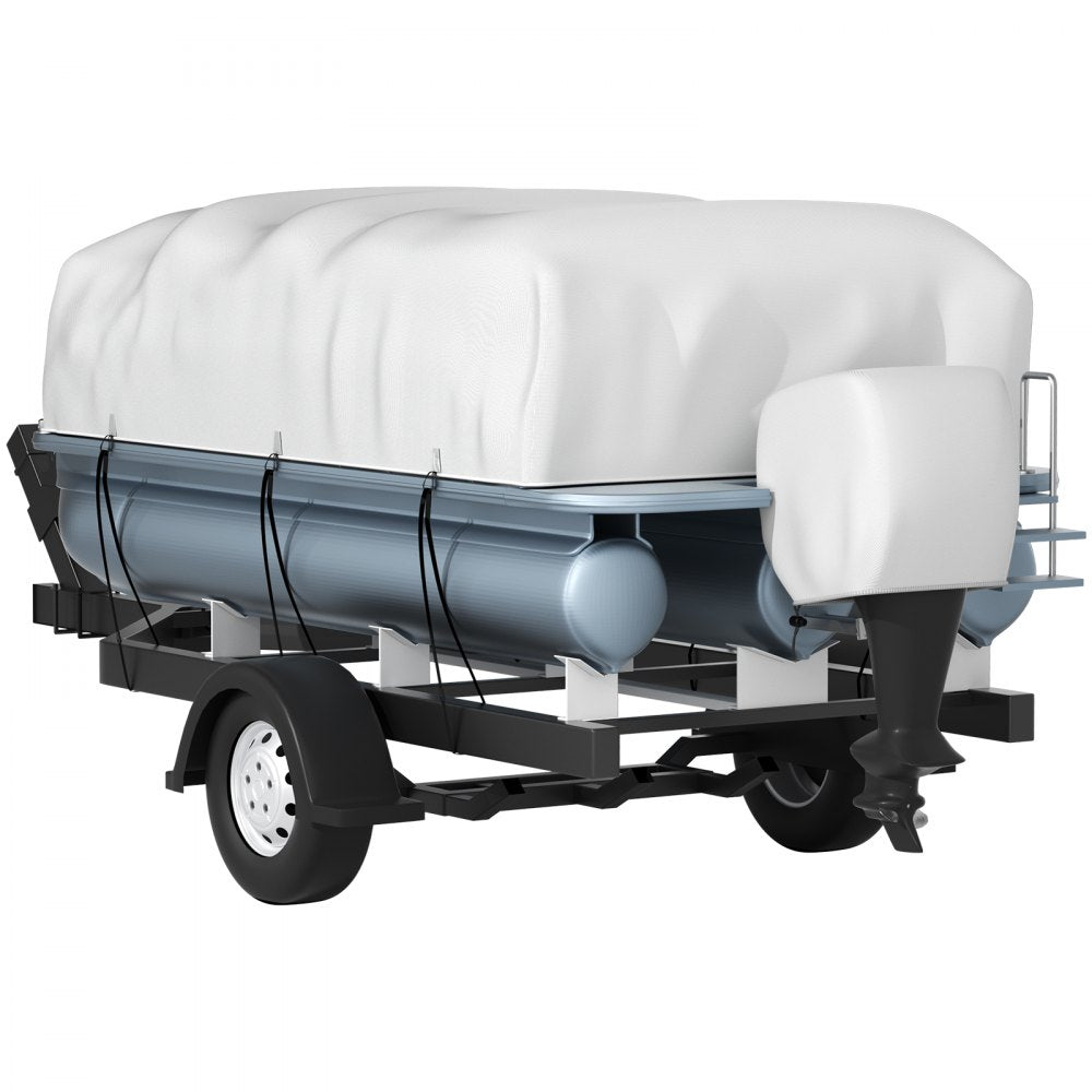 VEVOR Pontoon Boat Cover, Fit for 17\'-20\' Boat, Heavy Duty 600D Marine Grade Oxford Fabric, UV Resistant Waterproof Trailerable Boat Cover with 2 Support Poles and 7 Wind-Proof Straps, Gray