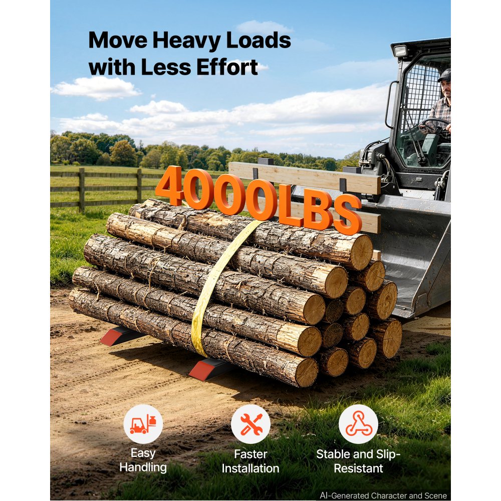 VEVOR Pallet Forks 4000 lbs 60 in Clamp-On Pallet Forks with Anti-Tilt Bar, Tractor Attachment for Skid Steer & Loader Bucket, Adjustable Stabilizer Bar, Heavy-Duty Reinforced Bucket Fork, Orange Tips