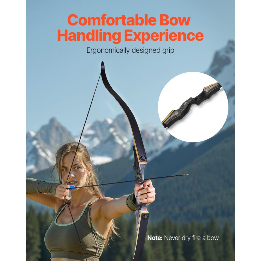 VEVOR Recurve Bow and Arrows Kit, 60 inch Wooden Takedown Bows, Right Handed Ergonomic Archery Recurve Bow Package, Longbow for Outdoor Target Training Practice Hunting, Beginners to Advanced, 30 lbs