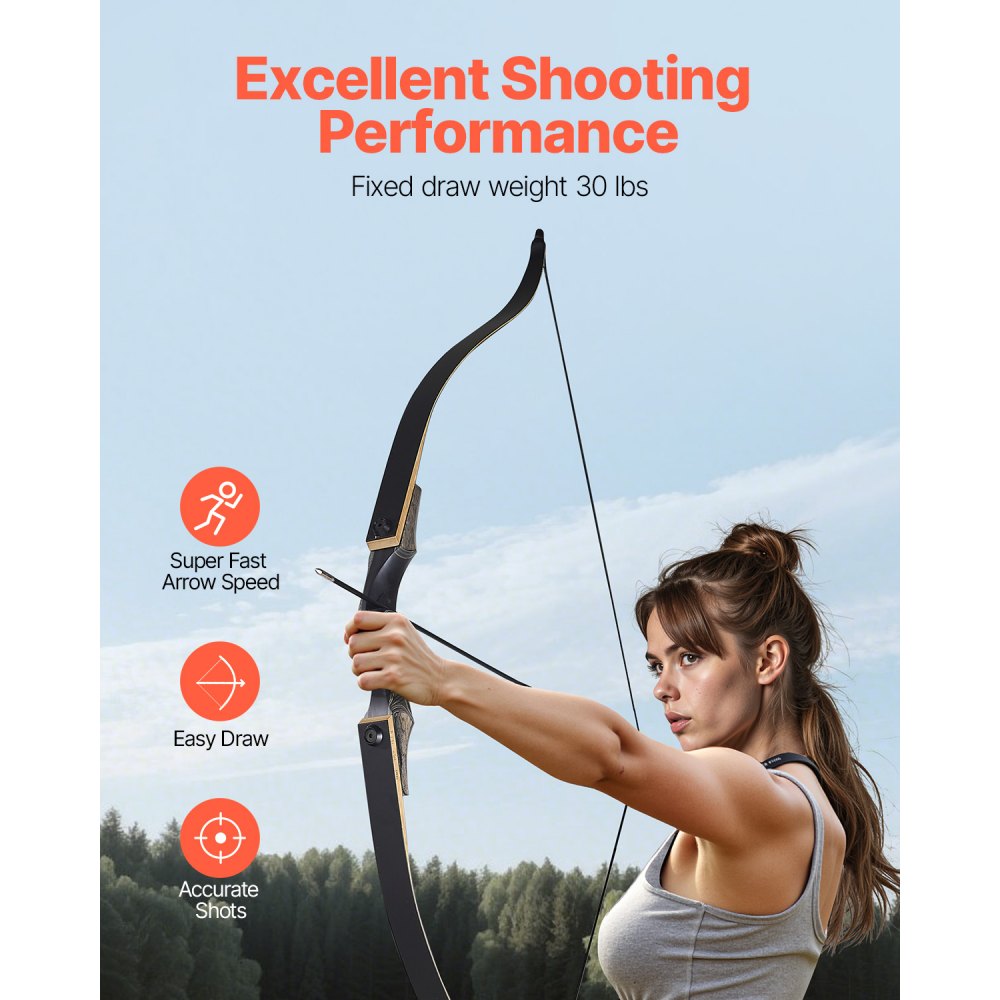 VEVOR Recurve Bow and Arrows Kit, 60 inch Wooden Takedown Bows, Right Handed Ergonomic Archery Recurve Bow Package, Longbow for Outdoor Target Training Practice Hunting, Beginners to Advanced, 30 lbs