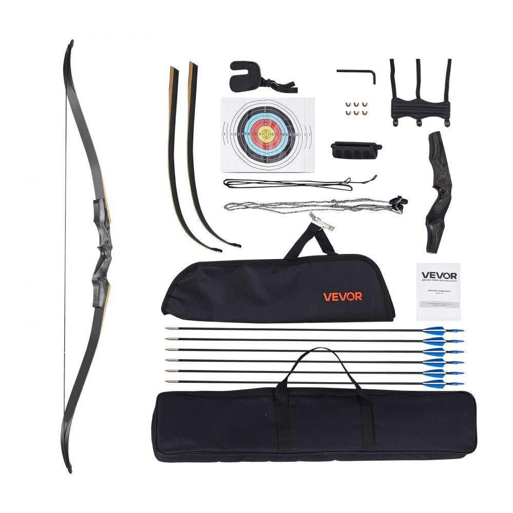 VEVOR Recurve Bow and Arrows Kit, 60 inch Wooden Takedown Bows, Right Handed Ergonomic Archery Recurve Bow Package, Longbow for Outdoor Target Training Practice Hunting, Beginners to Advanced, 30 lbs