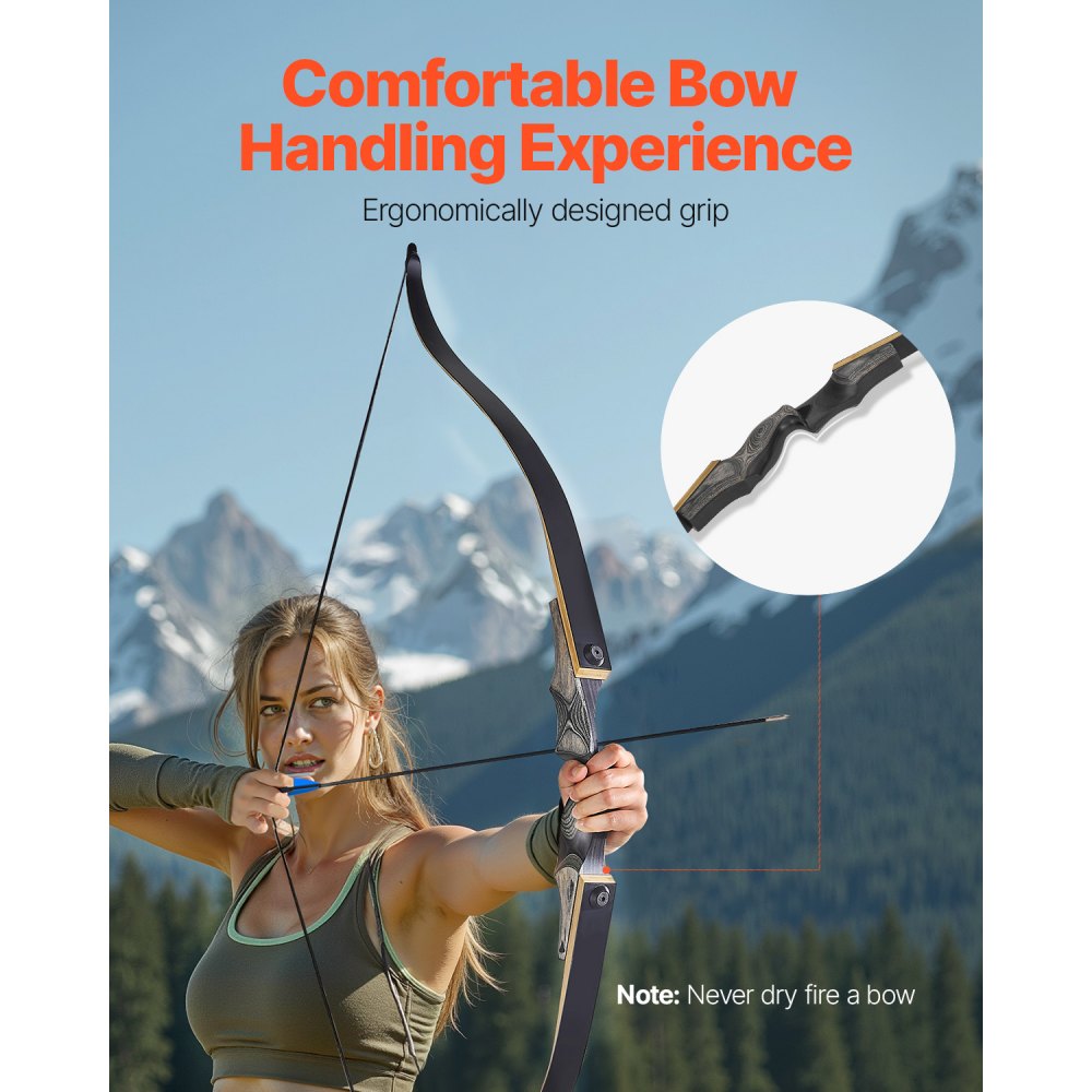 VEVOR Recurve Bow and Arrows Kit, 60 inch Wooden Takedown Bows, Right Handed Ergonomic Archery Recurve Bow Package, Longbow for Outdoor Target Training Practice Hunting, Beginners to Advanced, 35 lbs