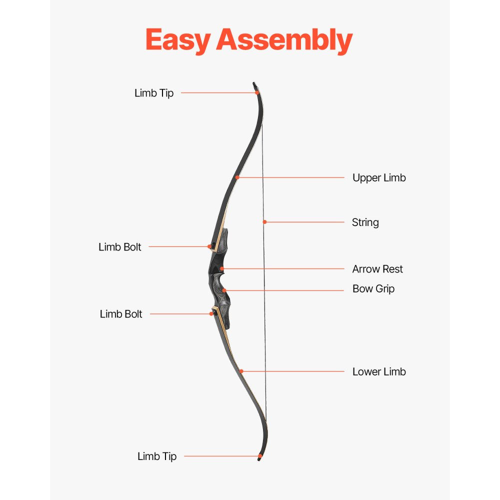 VEVOR Recurve Bow and Arrows Kit, 60 inch Wooden Takedown Bows, Right Handed Ergonomic Archery Recurve Bow Package, Longbow for Outdoor Target Training Practice Hunting, Beginners to Advanced, 35 lbs